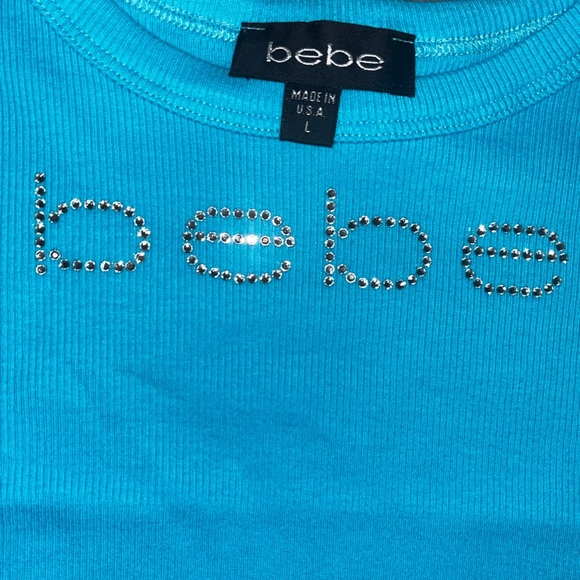 BEBE Deadstock SWAROVSKI CRYSTALS RHINESTONE STRETCH Teal TANK TOP L Y2K RARE - Picture 2 of 2